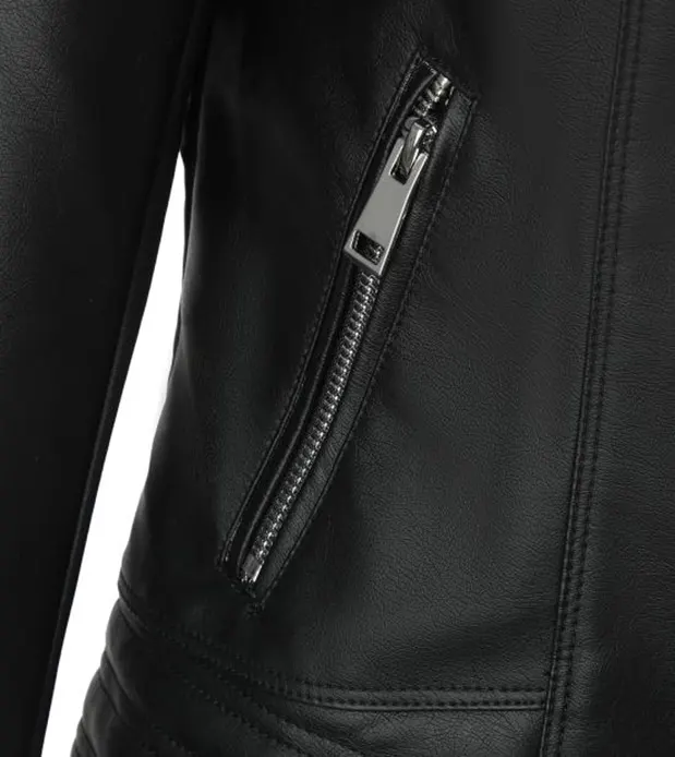 Washed Faux Leather Jacket with Stand Collar