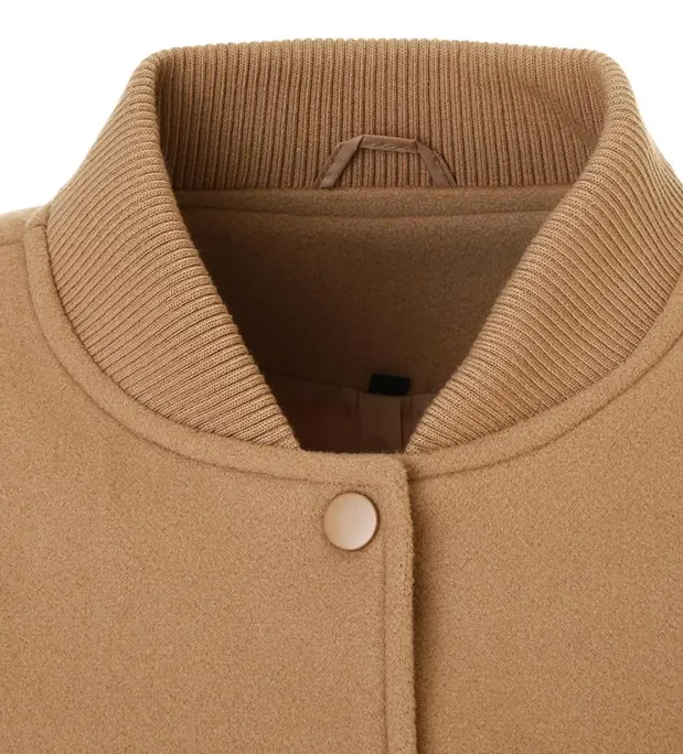Vintage Stand Collar Women Woolen Varsity Jacket