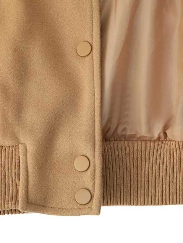 Vintage Stand Collar Women Woolen Varsity Jacket