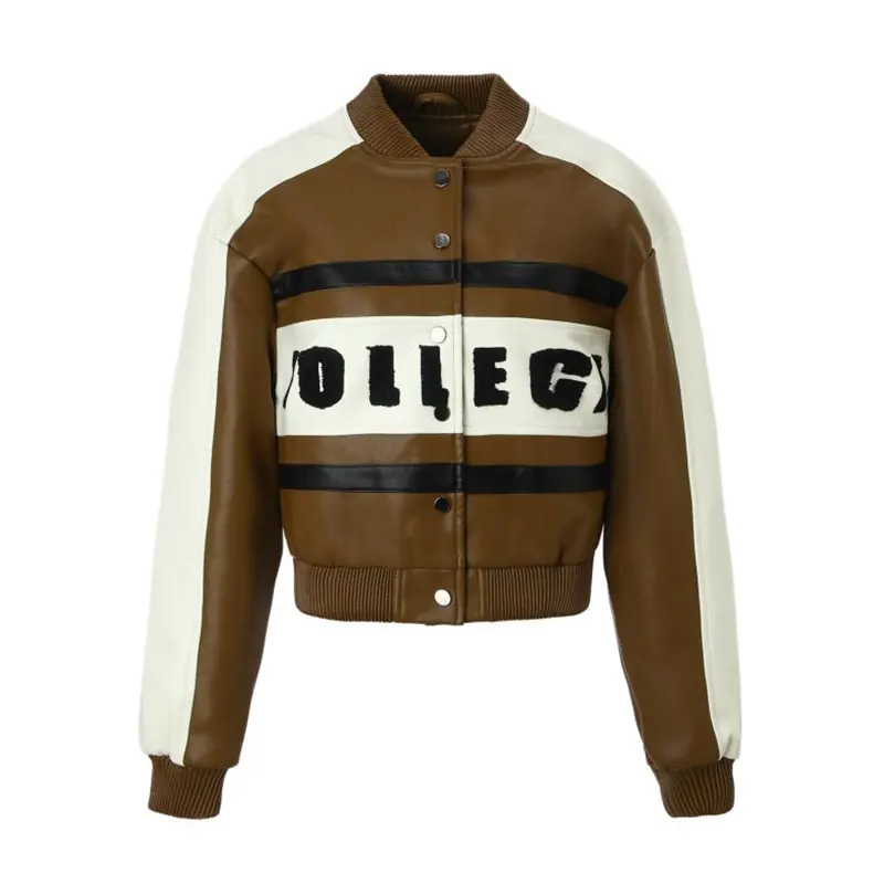 Embroidered Color Block Racing Jacket in Black and Brown